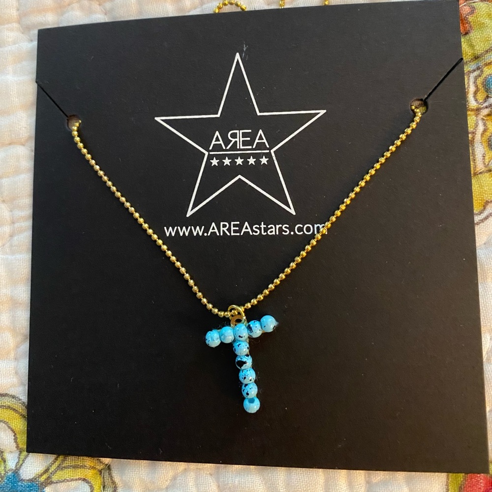 Area Stars Turquoise Beaded Initial Pendant Necklace, NEW